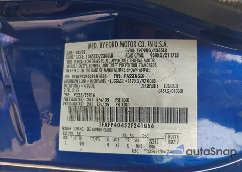 2002 Ford Mustang from USA, damaged, VIN 1FAFP40452F241056